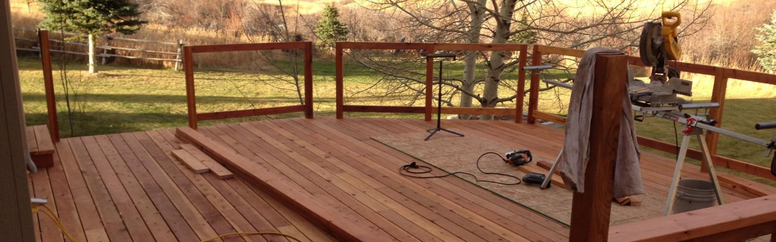 New redwood decking and railing installation