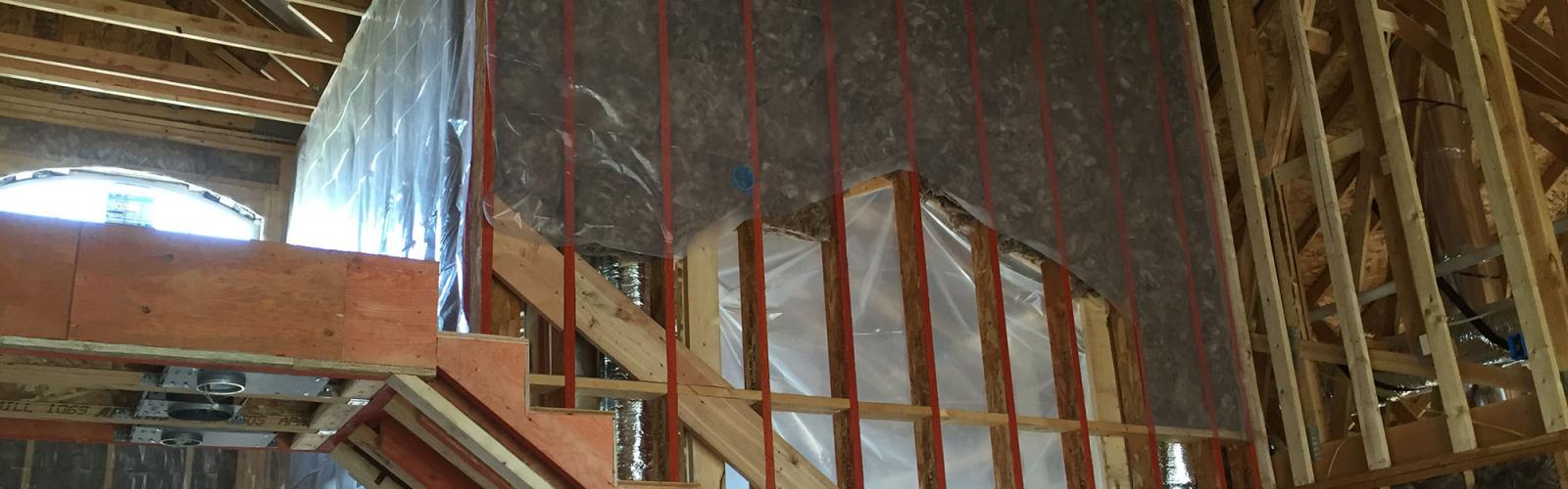Fiberglass insulation batts, great room stair