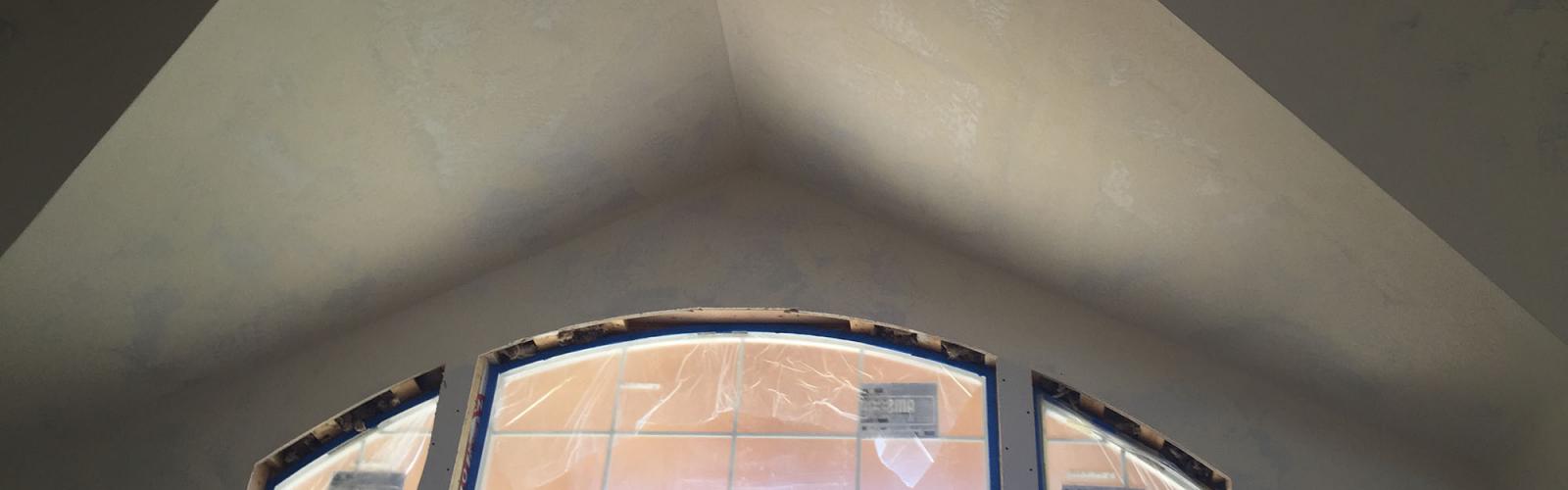 interior great room drywall, skip trowel mud finish