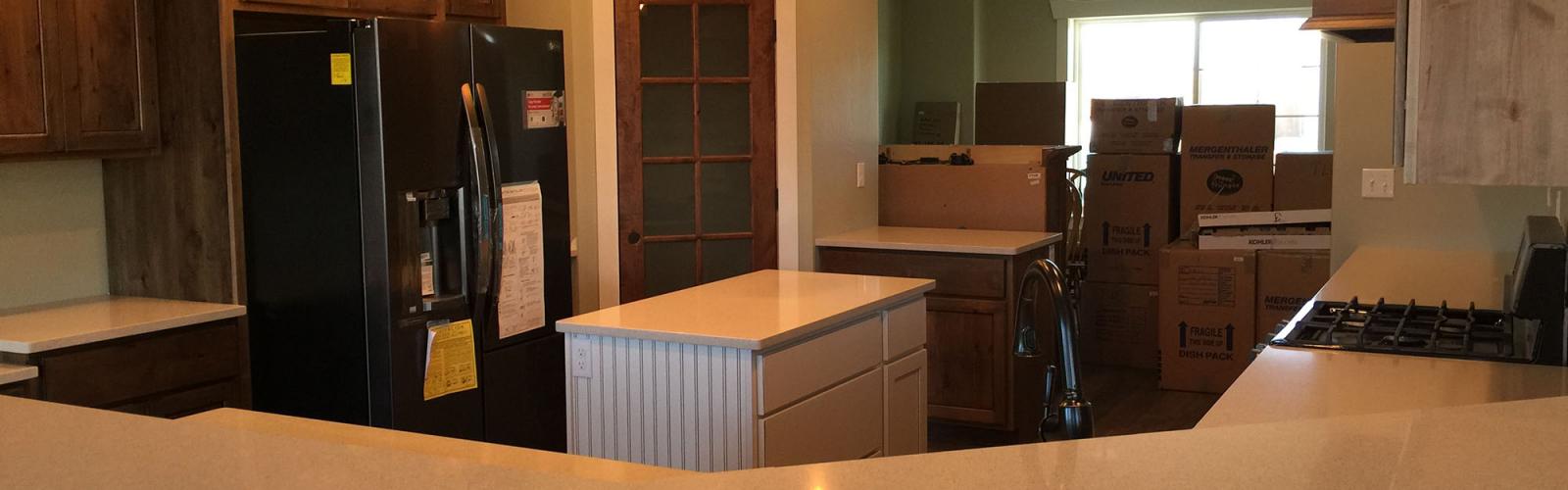 kitchen refrigerator counter cabinets island bar complete